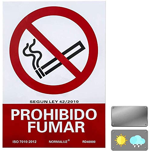 Normaluz - Señal Prohibido Fumar | Texto y Pictograma | Homologada UNE-EN ISO 7010:2012 | PVC Glasspack 0,7 mm, Rojo, 21x30 cm, Cloruro de polivinilo