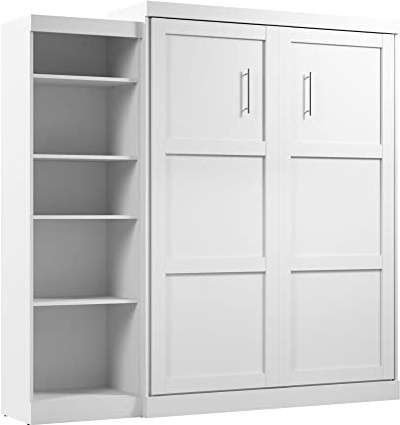Bestar Pur Queen Murphy Bed with Shelving Unit, 90-inch Space-Saving Sleeping Arrangement for Multipurpose Area, Bedroom, Guest Room, or Living Room