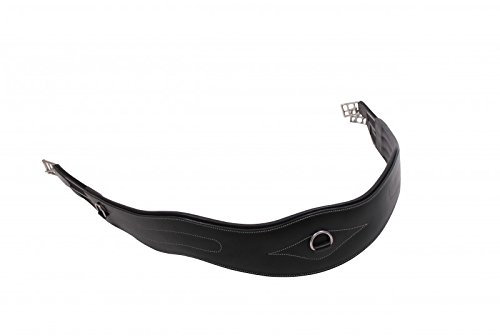 QHP Sattelgurt Leder anatomisch geformt Ziernähte D-Ring (125 cm, Schwarz)