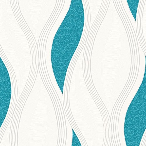 Wave, Geprägte Struktur Tapete – Türkis – E62001