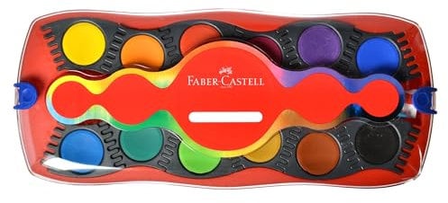 Faber-Castell 125029 - Farbkasten Connector mit 24 Farben, inklusive Pinsel mit Soft-Touch-Griffzone