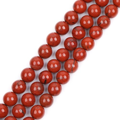 GEM-Inside Natural 14mm Red Jasper Round Gemstone Semi Precious Loose Beads for Jewellery Making 15''