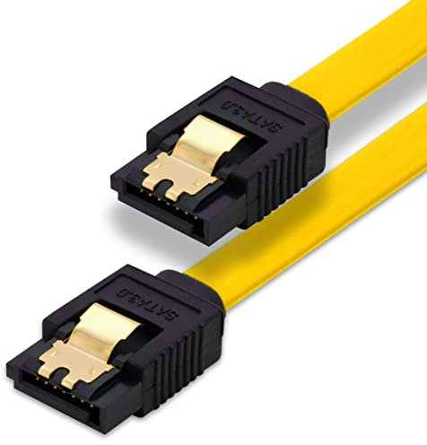 BIGtec 0,7m SATA Kabel S-ATA III Datenkabel Anschlusskabel gelb HDD SSD 6GBit/s Stecker L-Type/L-Type 70cm vergoldet gerade/gerade serial ATA Verriegelung SATA-3