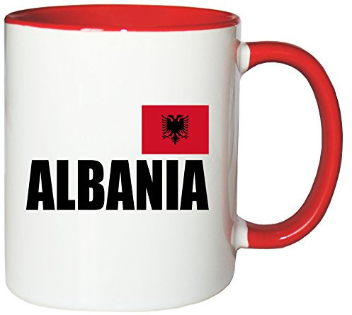 Mister Merchandise Kaffeetasse Albania Fahne Flag Teetasse Becher, Farbe: Weiß-Rot