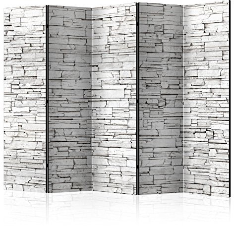 RAUMTEILER / PARAVENT B&D XXL - Paravent Raumteiler Innen Stein-Optik 225x172 cm 5-teilig Einseitig Raumtrenner Trennwand Holz Room Divider Spanische Wand Raum Abtrennung grau f-B-0117-z-c