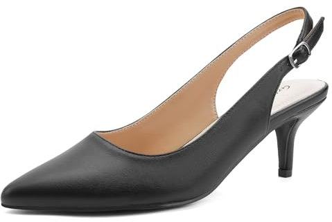 Greatonu Spitz Sandalen Slingback Kitten Absatz Pointed Toe Schwarz PU EU40