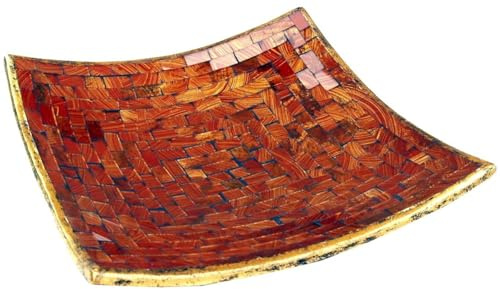 Guru-Shop Tazón de Mosaico Cuadrado, Posavasos, Tazón Decorativo, Frutero de Cerámica de Vidrio Hecho a Mano - Diseño 4, Naranja, Tamaño: Pequeño (20x20 Cm), Tazones