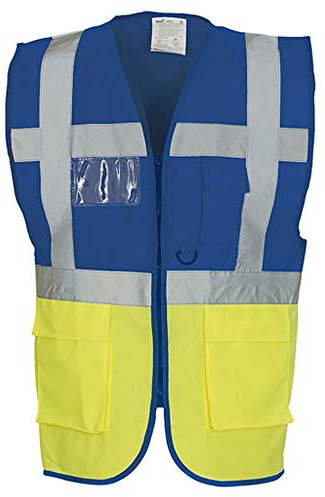 Yoko Hi-Vis Premium Executive/Manager Waistcoat / Jacket (2XL) (Hi Vis Yellow/Royal Blue)