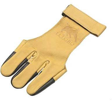 elToro Traditioneller Schießhandschuh, Gelb-Schwarz fürs Bogenschießen | 3-Finger Handschuh aus Leder, Schutz Zubehör Pfeil und Bogen, verschiedene Größen