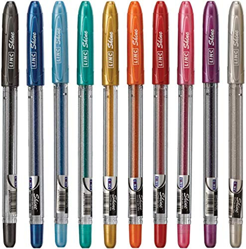 Linc Shine Lot de 10 stylos à encre gel pailleté Pointe fine 0,7 mm 10 couleurs