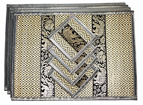 CCcollections Handgewebte Tischsets und Untersetzer aus Korbgeflecht Alternative zu Kunststoff hitzebeständig leicht zu reinigen perfekt für die Esstischdekoration (Mittel Grau)