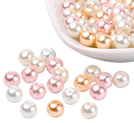 PH PandaHall 100pcs 8mm Glass Pearl Beads, Sew on Pearls Round Pearlized Loose Pearl Beads Imitation Pearls for Vases Bracelet Earring Necklace Jewellery Making Wedding DIY Craft, Champagne