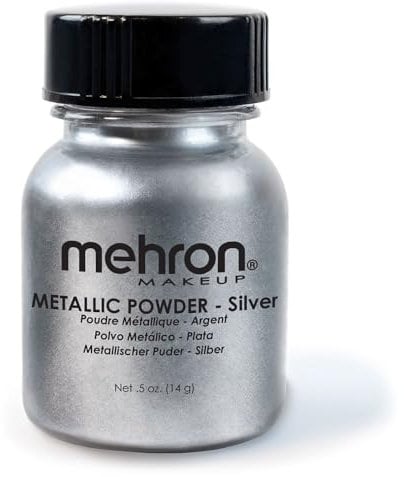Mehron Make-up Metallic Powder - Metallic Powder Pigmente für Gesicht & Körperfarbe, Lidschatten und Eyeliner 14 Gramm (Silver)