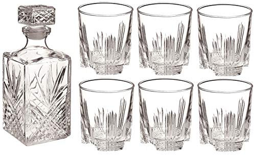 Bormioli Rocco Selecta Glass Cut Decanter - 1000ml (35oz) & Set of 6 280ml (10oz) Glasses