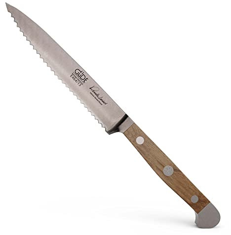 GÜDE Solingen - Tomatenmesser mit Welle geschmiedet, 13 cm, Fasseichenholz, ALPHA FASSEICHE, Doppelkropf, Handmade Germany