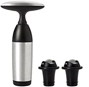 OXO Vacuum Wine Preserver with 2 Stoppers - Black