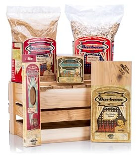 Axtschlag Räucherprofi BBQ Set | Geschenk Set zum Grillen, Smoken&Räuchern | Grillzubehör Set | 3 Grillbretter Zedernholz, Räucherchips Hickory, Räucherbox, Räuchermehl Kirsche&Grillspieße