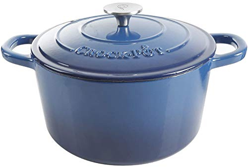 Crock-Pot Artisan 5-Quart Round Enameled Cast Iron Dutch Oven – Blue, Durable Heavy-Duty Cookware for Slow Cooking, Roasting, Baking with Lid