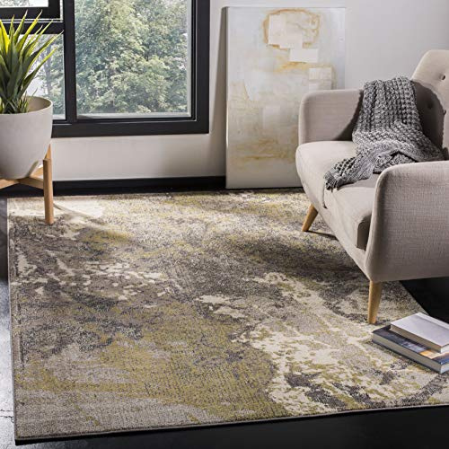SAFAVIEH Monaco Collection Area Rug - 5'1 x 7'7, Ivory & Grey, Modern Abstract Design, Non-Shedding & Easy Care, Ideal for High Traffic Areas in Living Room, Bedroom (MNC219S)