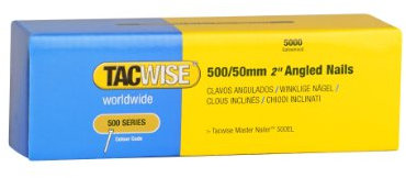 Tacwise 0829 Type 500 (18G) / 50 mm Galvanised Angled Brad Nails, 26° Incline, Pack of 5000