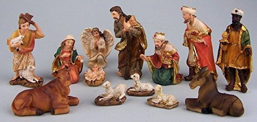Krippenfiguren Set aus Polyresin. 13 Tlg. 8 cm. mehrfarbig bemalt.