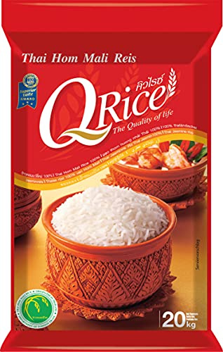 Q RICE | Jasmin Reis 100% Langkorn aus Thailand | 1 x 20 kg | Duftend aromatisch mit leicht klebriger Textur | Ideal für Currys, Bowls und asiatische Gerichte