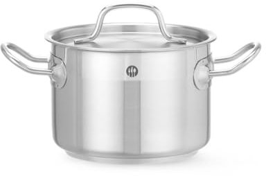 HENDI Olla de cocina, mediana, con tapa con orificios de salida de vapor, fondo de inducción continuo, apta para todas las fuentes de calor y el lavavajillas, 2L, ø160x(H)110mm, acero inoxidable