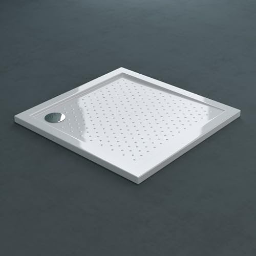 doporro Plato de ducha plano antideslizante blanco Lucia01 90x90x4cm adecuado para instalación a nivel del suelo y conexiones-DIN incl. válvula de desagüe AL02