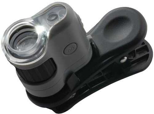 Carson MicroMini 20x Microscopio Tascabile, con Luce LED, UV e Clip per Digiscoping su Smartphone, Perfetto per Hobby, Studio ed Esplorazioni (MM-380)
