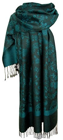 Nella-Mode Edler & Eleganter Schal, Stola; - Florales & Paisley-Muster, Petrol