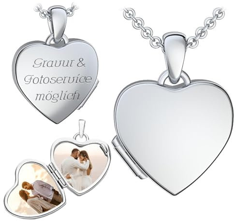 Foto Medaillon Herz Silber 925 Herz-Kette Herz-Anhänger zum Öffnen mit Kette Herzmedaillon Amulett Fotos Bild Bilder Medailon Medallion Kettenanhänger aufklappbar