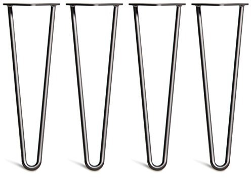 [HLC] 4 x Heavy Duty Hairpin Table Legs – Superior Double Weld Steel Construction with Free Screws, Build Guide & Protector Feet, Worth £8 Included! – 12mm Steel [16/40cm, 2 Rod, Black]