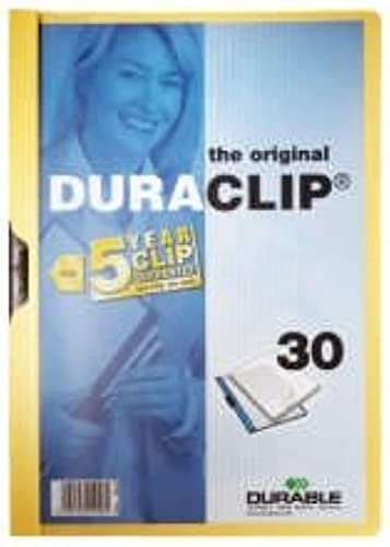 DURACLIP 30 A4 Clip Folder | Holds Up-to 30 Sheets of A4 Paper | Robust Metal Sprung Clip | Yellow Coloured Files