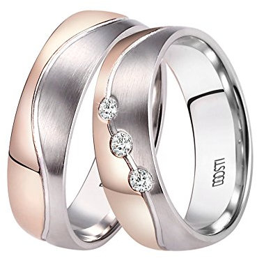 DOOSTI Trauringe/Eheringe/Partnerringe Bicolor aus 333/- Rosegold/Weißgold mit Brillanten - inkl. Gratis Gravur