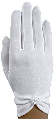 YES Kurze Schlichte Kommunionhandschuhe mit Fingern Röschen KB-35