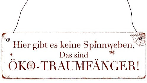 Interluxe Holzschild Shabby Vintage HIER GIBT ES KEINE SPINNWEBEN Schild mit Spruch Dekoschild witziges Spruchschild