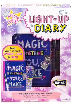 Just My Style Light Up Diary, Personalized Journal With Lock and Key, Great Gift For Girls & Tweens, Perfect for Summer Camp or Sleep-Away Camp, Gel Pen Diary For Kids Ages 6, 7, 8, 9(Packaging May Vary)
