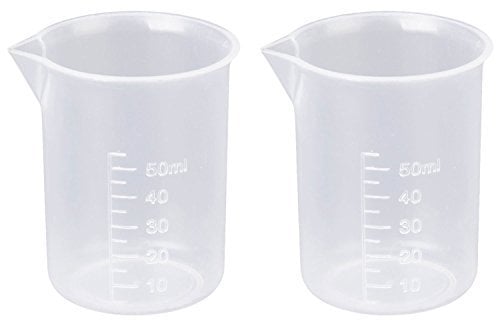Beyond Dreams 2 Transparente Messbecher à 50 ml klarer Kunststoff-Becher für Labor Küche Garten - Trennstriche à 5 ml - gut ablesbar