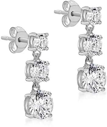 Tuscany Silver Damen Ohrhänger Sterling Silber Dreifach Weiß Zirkonia