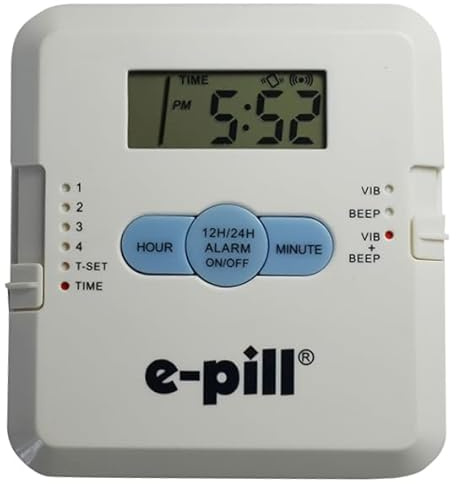 4 Alarm Pill Box Organiser with Vibration Reminder Pill Box with Two Color Choices (White) by E Pill Medication Reminders