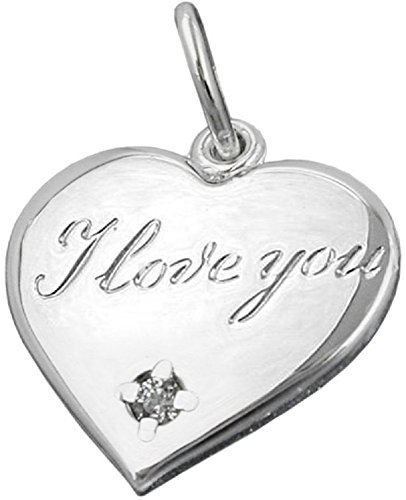 Kettenanhänger Silberanhänger für Halskette Damen Anhänger Herz mit Zirkonia Stein und Gravur I Love You aus 925 Silber ca. 16 mm inkl. kleiner Schmuckbox