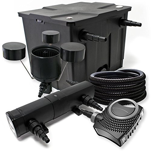 Wiltec Komplettset: CBF-350 Teichfilter bis 12000 L Teichfilteranlage Durchlauffilter, NEO10000 Teichpumpe 10000l/h 80W, CUV-236 Teichklärer 36W, 25m Teichschlauch 25 mm, CSP-250 Skimmer 2500l/h 45W