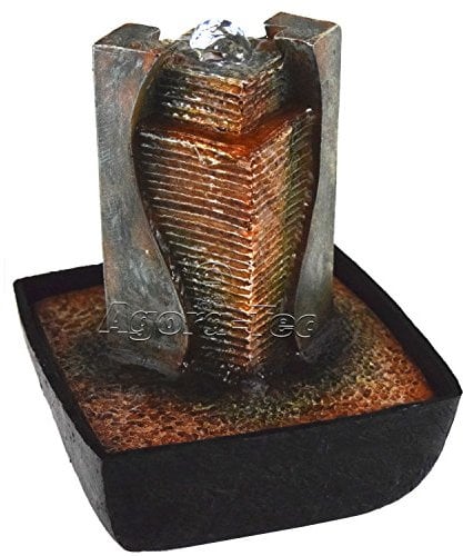 Agora-Tec® Wasserspiel & Zimmerbrunnen AFIYA mit LED Beleuchtung im Wassersprudel, sehr angenehmer leiser Wasserlauf 21 cm hoch