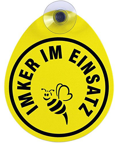 Schild, Autoschild Imker mit Saugnapf, 1,5 mm wetterfestes Material 100 x 120 mm groß, von innen oder außen GREEN