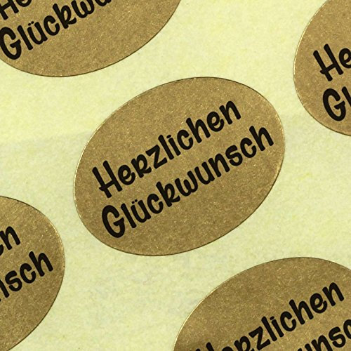 100 Etiketten/Aufkleber Herzlichen Glückwunsch gold Sticker Blumen 25 x 18 mm Haftpapier auf Rolle, ab 500 mit Spender