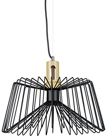 Relaxdays Design Pendelleuchte GRID, Gitter-Optik, Trapez-Form, Metall, Holzfassung, Retro, E27 Fassung, 1 flammig, HBT: ca. 145 x 40 x 40 cm, schwarz