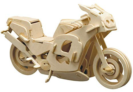 Pebaro 865/8 Holzbausatz Renn-Motorrad, 3D Puzzle Motorrad, 3D Puzzle, Modellbausatz, Basteln mit Holz, Holzpuzzle, vorgestanzte Holzplatte, ausbrechen, zusammenstecken, fertig, Geschenkidee