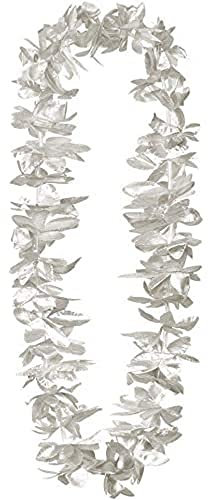 Boland 52289 - Hawaiikette Kahoku Silber, 1 Stück, Einheitsgröße, Halskette, glänzende Blüten, Sommer, Strand, Blüten, Blumen, Meer, Urlaub, Accessoire, Verkleidung, Kostüm, Karneval, Mottoparty