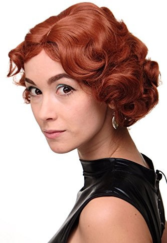 WIG ME UP - A4002-350 Damenperücke Perücke 20er Jahre Swing Bob gewellt Perücke Rot Kupferrot ca. 25 cm