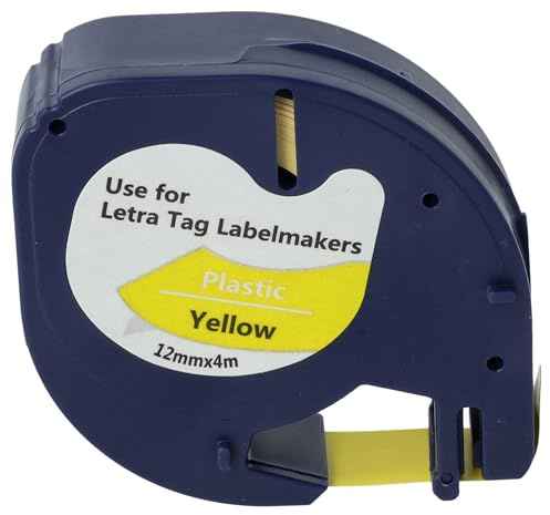 vhbw Schriftband-Kassette kompatibel mit Dymo LetraTag LT-100H, LT-100T, QX50, XR Etiketten-Drucker 4m x 12mm Schwarz auf Gelb